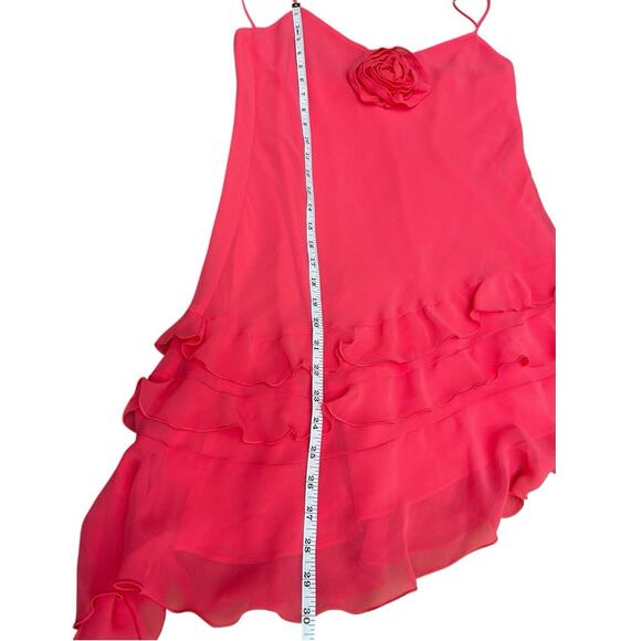 NWT Gianni Bini Sz 6 Y2K Pink Chiffon Ruffle Asymmetric Fairy Bias Cut Dress - Picture 7 of 11